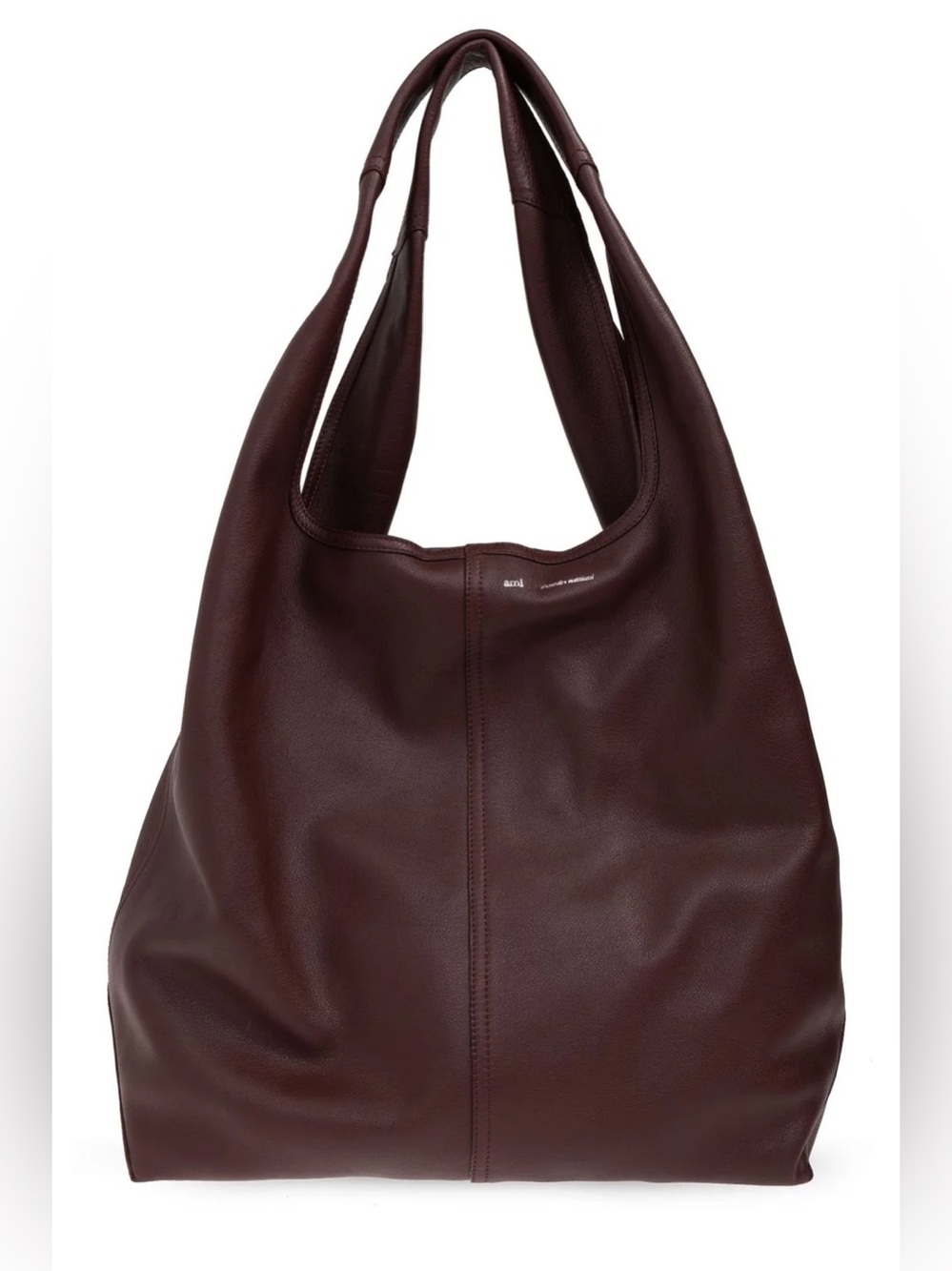 AMI Paris Etienne Hobo Bag Burgundy Calf Leather Shoulder Bag Made in Morocco